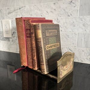Antique Vintage Brass Expanding Adjustable Book Rack / Holder